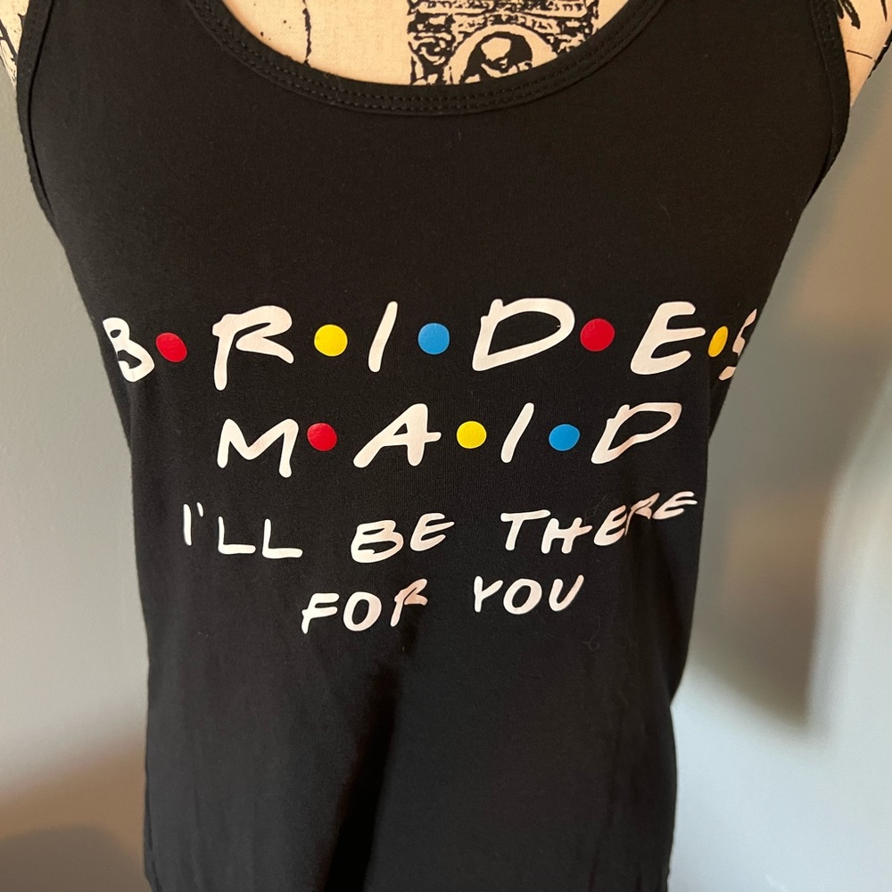 “Friends” style Bridesmaid Racerback Tank Top, Large, Black